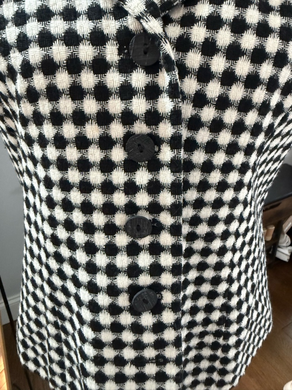 Vintage Joan Leslie Black & White Checked Short Sleeve Blazer - Women 8P - Picture 2 of 12